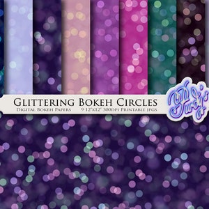 Glittering Bokeh Digital Paper Pack - 9 Brokeh Glitter Printable Scrapbooking Papers for Commercial Use