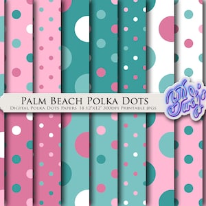 Può includere: Set di 18 carte digitali a pois rosa, turchese e bianco. Ogni carta misura 30,48 cm per 30,48 cm e 300 DPI. PALM BEACH POLKA DOTS DIGITAL POLKA DOTS PAPERS 18 12"X12" 300DPI PRINTABLE JPGS