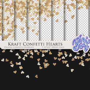 Superposiciones de confeti de corazones digitales: 9 superposiciones de scrapbooking imprimibles en papel Kraft sin costura para el Día de San Valentín y las bodas