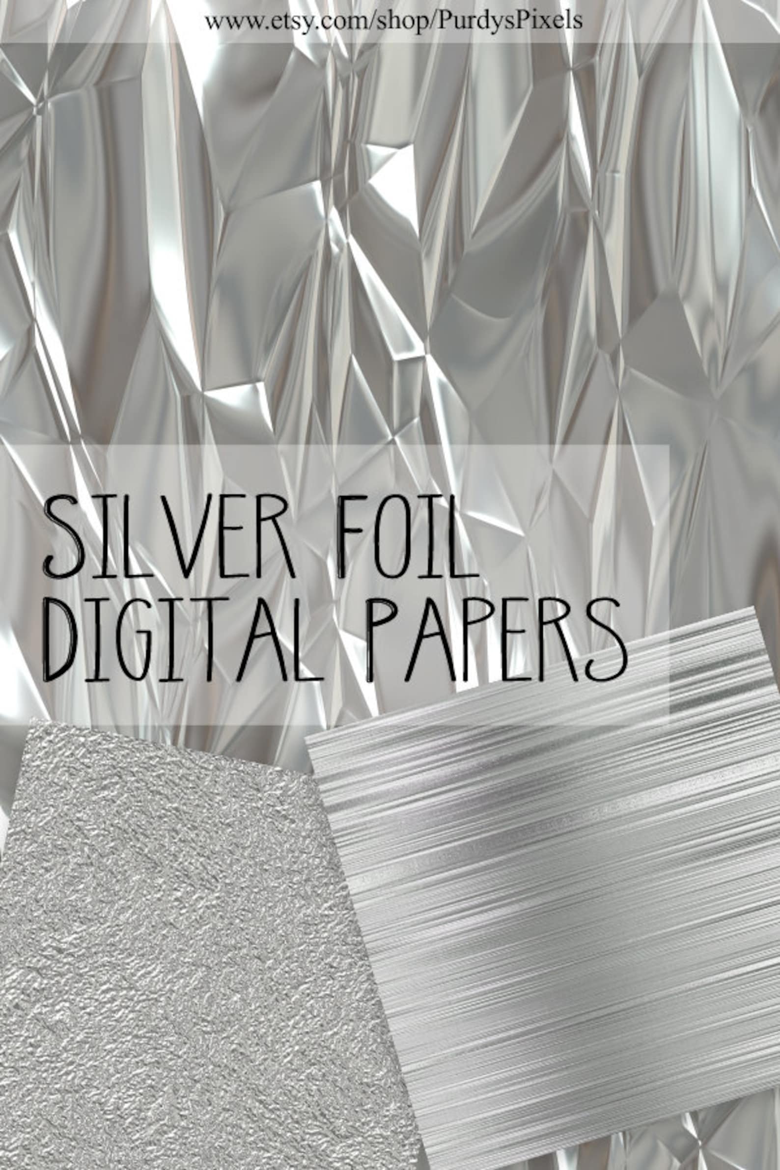Digital Silver Foil Paper Pack 9 Seamless Metallic Silver Etsy