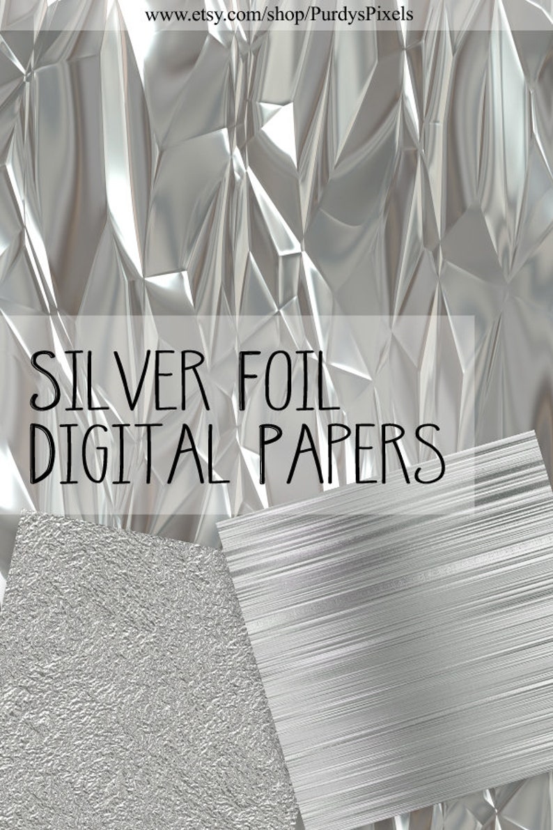 Digital Silver Foil Paper Pack - 9 Seamless Metallic Silver Printable ...