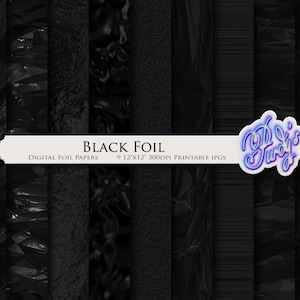 Black Metallic Digital Paper Pack - 9 Seamless Black Metal Printable Scrapbooking Papers for Commercial Use - Halloween Graduation