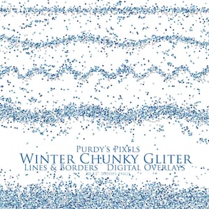 Superposiciones digitales Blue Glitter: 9 líneas y bordes de brillo de invierno desordenados y gruesos sin costuras para uso comercial