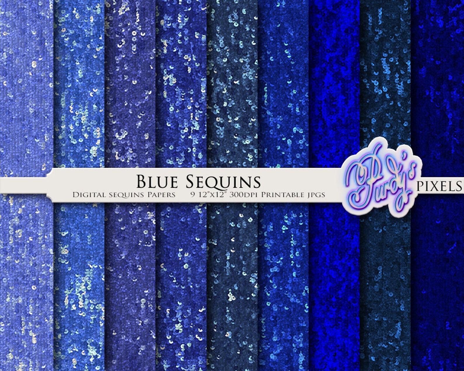 Blue Sewuin Pattern Digital Blue Sequins Printable Scrapbooking Paper Pack - 9 Glittering ...
