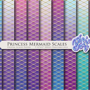 Digital Mermaid Paper Pack - Princess Mermaid Scales Printable Scrapbooking Papers - 9 Seamless Pastel Mermaid Patterns for Commercial Use