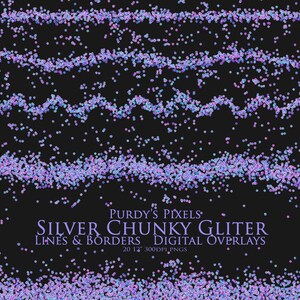 Purple Glitter Digital Overlays - 9 Seamless Messy and Chunky Purple Glitter Lines and Borders for Commercial Use