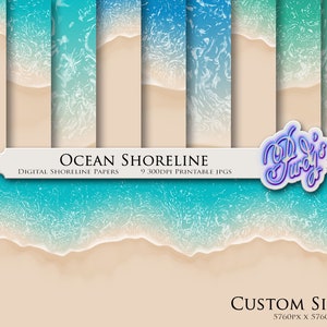 Shoreline Digital Papers (5760px) - Ocean Shore Printables for Scrapbooking - 9 Seamless Seashore Water Patterns for Commercial Use