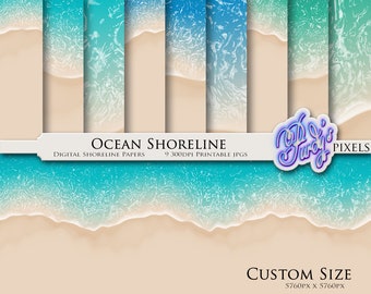 Shoreline Digital Papers (5760px) - Ocean Shore Printables for Scrapbooking - 9 Seamless Seashore Water Patterns for Commercial Use