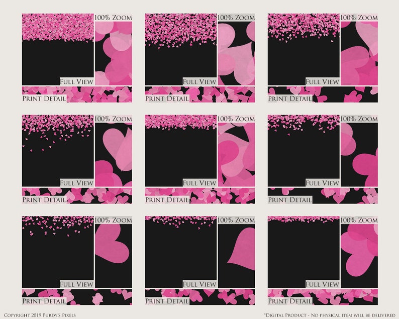 Valentine/'s Day Printable Scrapbooking Borders Pink Hearts Confetti Digital Overlays