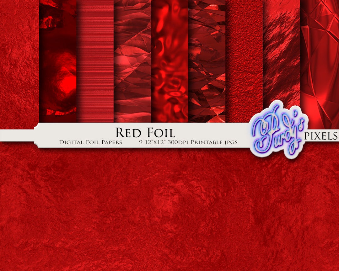 Red Foil Digital Paper Pack - 9 Seamless Metallic Red Printable ...