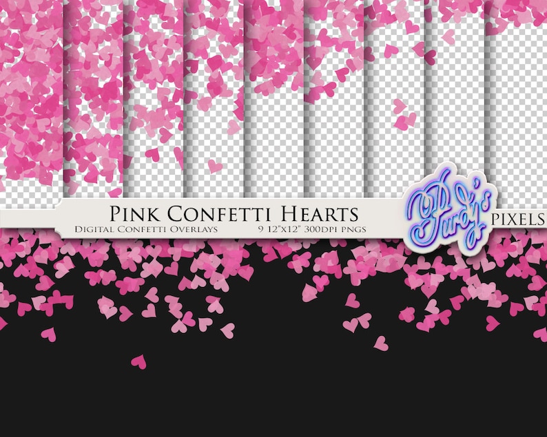 Valentine/'s Day Printable Scrapbooking Borders Pink Hearts Confetti Digital Overlays