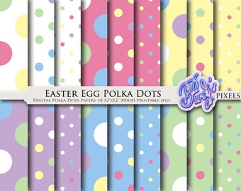 Digital Easter Egg Polka Dots Paper Pack - 18 Seamless Pastel Printable Scrapbooking Papers for Commercial Use