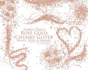 Rose Gold Digital Glitter Overlays - Printable Scrapbooking Borders - 9 Seamless Messy and Chunky Rose Gold Glitter PNGs for Commercial Use