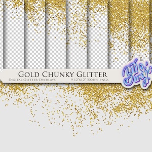 Digital Gold Glitter Overlays - Afdrukbare Scrapbooking Borders Pack - 9 Naadloze Rommelige en Chunky Gold Glitter PNG's voor commercieel gebruik