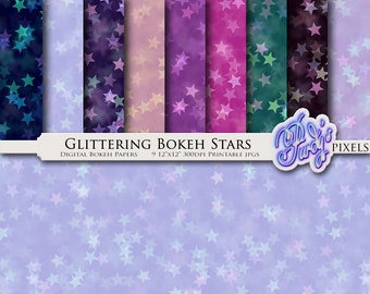 Glittering Stars Bokeh Digital Paper Pack - 9 Bokeh Glitter Printable Scrapbooking Papiere für den kommerziellen Gebrauch