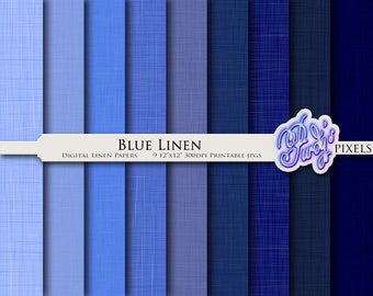Blue Linen Digital Paper Pack - 9 Seamless Linen Fabric Printable Scrapbooking Papers for Commercial Use