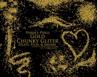 Gold Digital Glitter Overlays - Printable Scrapbooking Borders - 9 Seamless Messy and Chunky Gold Glitter PNGs for Commercial Use