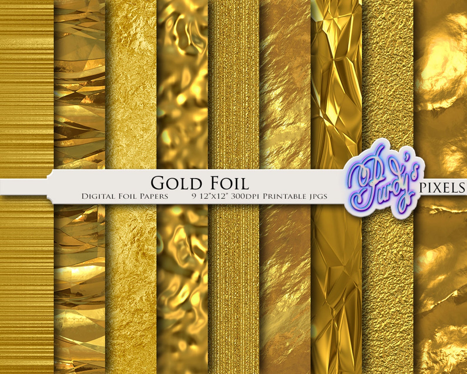 Digital Gold Foil Paper Pack 9 Seamless Metallic Gold Etsy