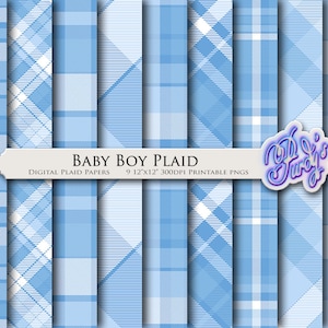 Digital Baby Boy Plaid Printable Scrapbooking Paper in Blue
