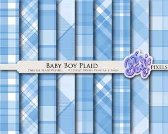 Digital Baby Boy Plaid Printable Scrapbooking Paper in Blue