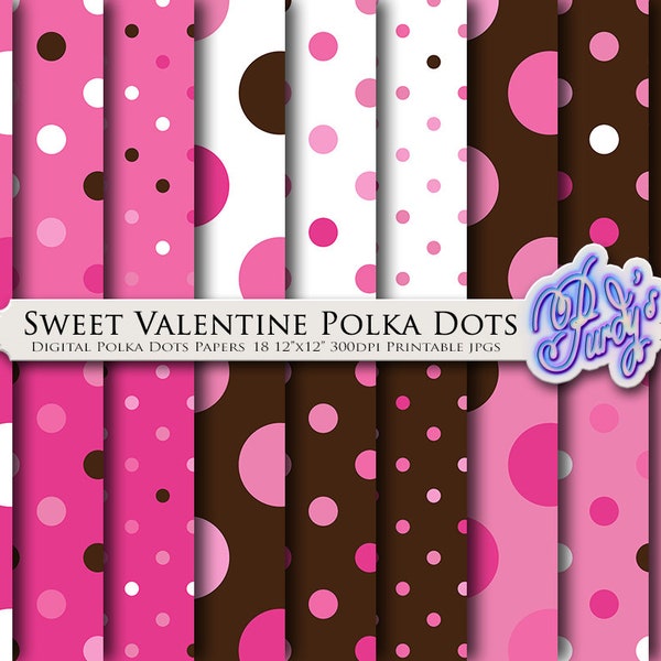 Pink & Brown Polka Dots Digital Papers - 18 Seamless Valentine's Day Polka Dots Printable Scrapbooking Papers for Commercial Use