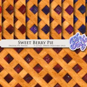 Pacote de papel digital Sweet Berry Pie - 9 papéis de scrapbooking para impressão de tortas de cereja sem costura para uso comercial