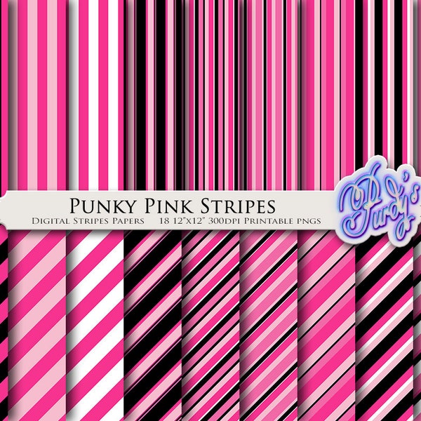 Pink Stripes Digital Paper Pack - Papier scrapbooking imprimable pour la Saint-Valentin