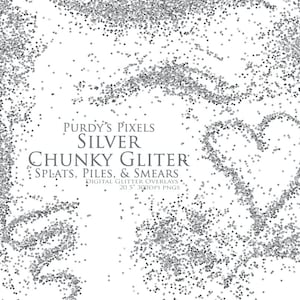 Silver Digital Glitter Overlays - 9 Seamless Messy and Chunky Silver Glitter PNGs for Commercial Use
