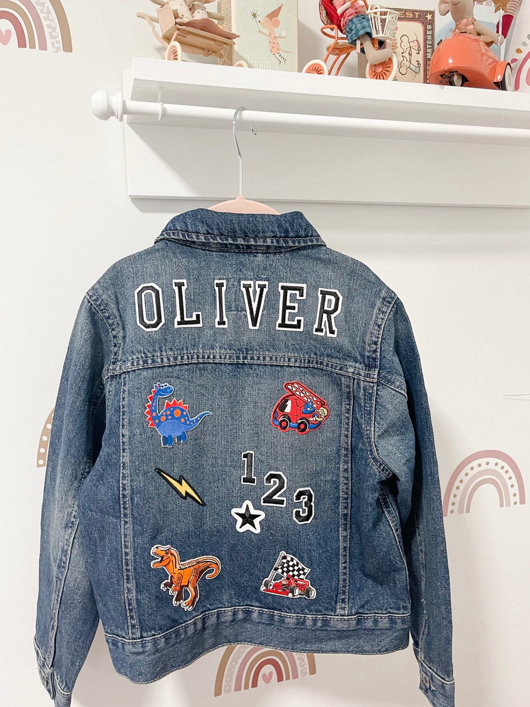 Personalised Construction Organic Childs Denim Jacket