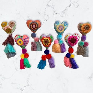 Mexican Pom Poms, Purse Keychains, Phone Acceessories,Handbags Accesories, Mexican Tassel, Heart Pom Pom, Heart Tassel