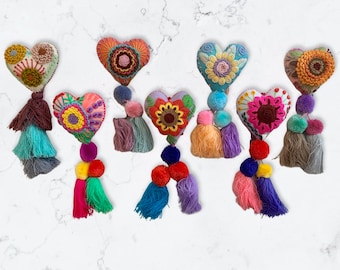 Mexican Pom Poms, Purse Keychains, Phone Acceessories,Handbags Accesories, Mexican Tassel, Heart Pom Pom, Heart Tassel