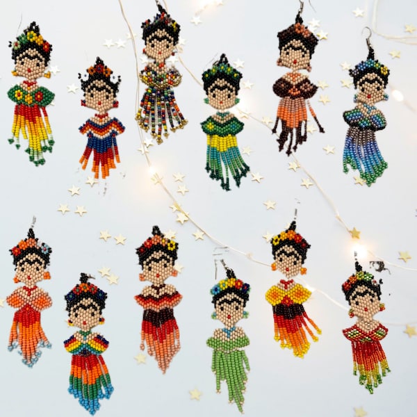 Frida Kahlo Beaded Earrings, Made In Mexico, Jewelry, Frida Kahlo, Huichol Art