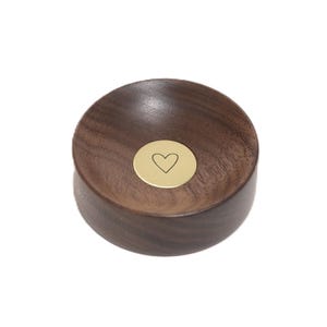 21st anniversary gift with brass inlay. Mini wood ring dish, gift for men or women. Made of Walnut wood