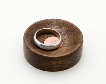 7th anniversary gift with copper inlay.  Mini wood ring dish  great gift. Made of Walnut wood.
