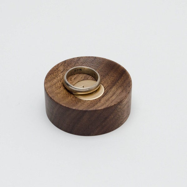 8th anniversary gift with bronze inlay. Mini wood ring dish, great gift. Made of Walnut wood