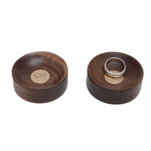 8th anniversary gift with bronze inlay. Mini wood ring dish, great gift. Made of Walnut wood