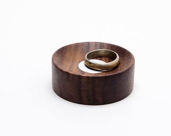 5th anniversary gift for him or her. Mini wood ring dish made of Walnut.