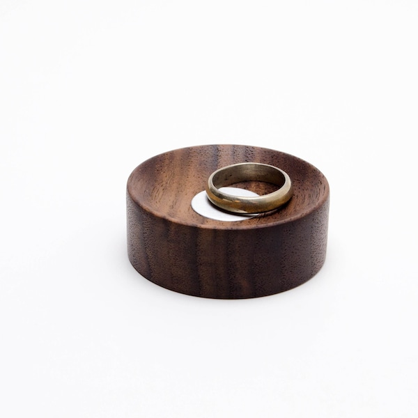5th anniversary gift for him or her. Mini wood ring dish made of Walnut.