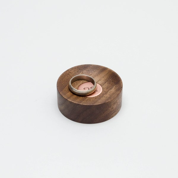 22nd anniversary gift with copper inlay. Mini wood ring dish, gift for men or women. Made of Walnut wood