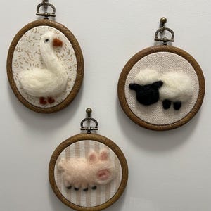 On the Farm - Farm friends Goose, Piggy and Sheep, Neutral option Felted, Framed Nursery Wall Decor
