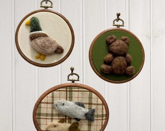 Hunting and Fishing Nursery Wall Art | Mallard Duck, Trout, Teddy Bear Felted Nursery Decor | Vintage Baby Boy Nursery