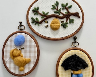 Vintage Inspired Pooh and the Honey Tree | Nursery Wall Art | Pooh Bear, Honey Tree, Christopher Robin, Honey Bees | Felted Wall Decor