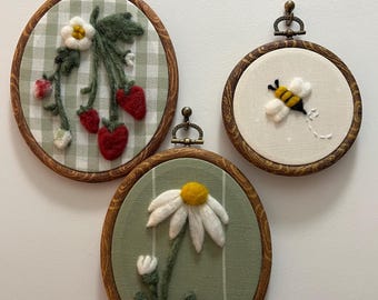 Strawberry Nursery Wall Art | Strawberries, Flowers, Bumblebees | Baby Girl Nursery Decor | Vintage Inspired Nursery Felt Art