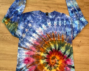 Camiseta grande / Camiseta con espiral hecha a mano / Camiseta tie-dye psicodélica / Camiseta de flor de loto / Camiseta extragrande / Camiseta psicodélica / Camiseta de manga larga para yoga