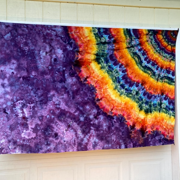 Psychedelic Wall Hanging | Trippy Tie Dye Tapestry | Ice Dye Tapestry | Fractal Tapestry | Above Bed Decor | Psytrance Art