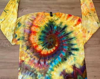 Camiseta XL / Camiseta Mandala Especial Hecha a Mano / Tie Dye Tripppy / Camiseta Flor de Loto / Camiseta Oversize / Camiseta Psicodélica / Camiseta de Yoga de Manga Larga