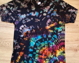 Camiseta grande con estampado tie-dye inverso, mandala psicodélico caleidoscópico teñido con hielo