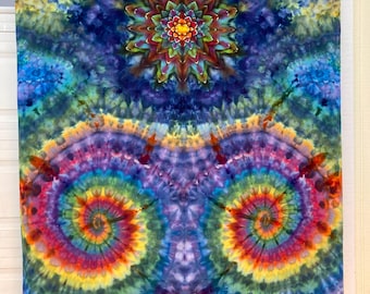 Psychedelic Wall Hanging | Trippy Tie Dye Tapestry | Ice Dye Tapestry | Fractal Tapestry | Above Bed Decor | Psytrance Art