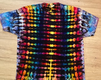 Camiseta grande con estampado tie-dye inverso, mandala psicodélico caleidoscópico teñido con hielo