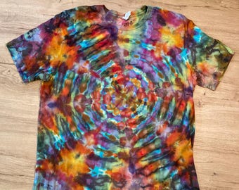 Camiseta Tie Dye 2XL, experimento inverso, mandala psicodélico, caleidoscopio, flor de loto, galaxia, tinte de hielo
